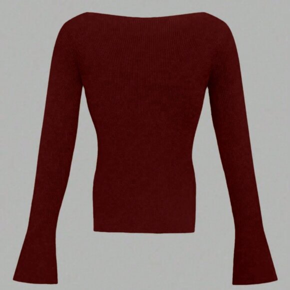 Burgundy Casual Women's Ribbed Knit Top - Picture 3 of 5